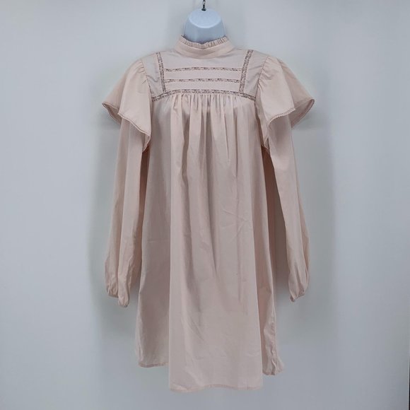 Wild Fable NWT Dusty Peach Long Sleeve High Neck Poplin Prairie Dress Size S - Picture 3 of 9